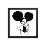 Afro girl taking mirror selfie Framed poster
