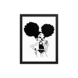 Afro girl taking mirror selfie Framed poster