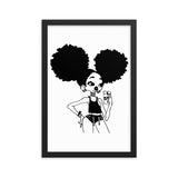 Afro girl taking mirror selfie Framed poster