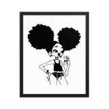 Afro girl taking mirror selfie Framed poster