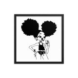 Afro girl taking mirror selfie Framed poster