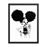 Afro girl taking mirror selfie Framed poster