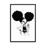 Afro girl taking mirror selfie Framed poster