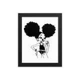 Afro girl taking mirror selfie Framed poster